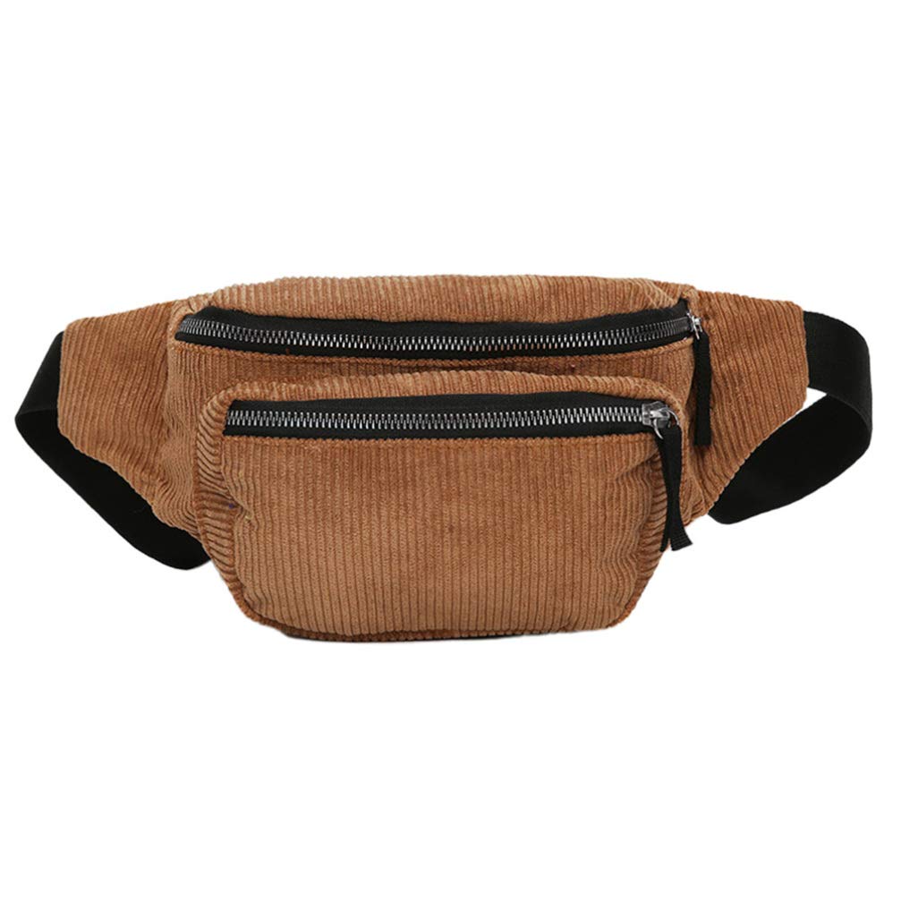FENICAL Gürteltasche Cord Gürteltasche mit Reißverschluss Brusttasche Schlinge Reisetaschen für Mädchen Frau Damen - braun