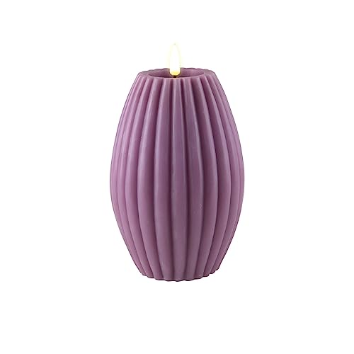 ReWu Kerze Deluxe Homeart Rillenkerze Ovale Formkerze aus Echtwachs mit hochwertigem Wachsspiegel - (Purple)