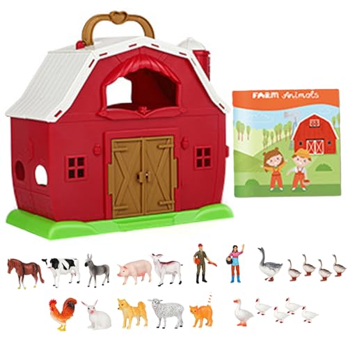 Scheunenspielzeug für Kleinkinder von 4–6 Jahren 1 Set zweilagig Simulation von Miniatur Nutztieren abnehmbares zu öffnendes Bauernhoftor und stabiler waschbarer geruchsentwickelnder Hebegriff