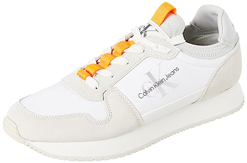 Calvin Klein Herren Retro Schnürschuh Refl Runner Sneaker, Bright White, 44 EU