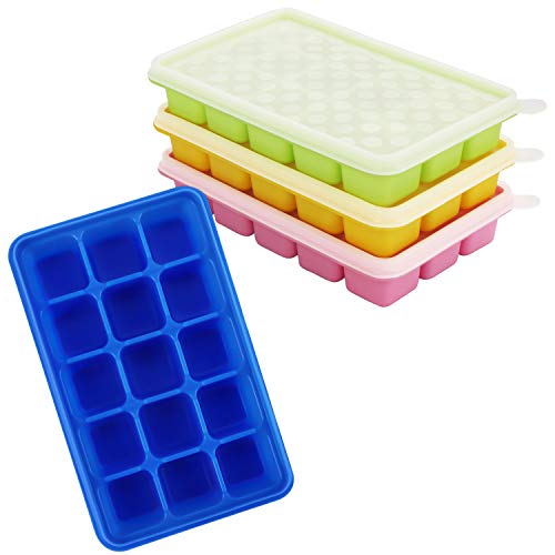 Kurtzy 4Stk Eiswürfelbehälter mit Deckel Transparent - Flexible Eiswürfelform Silikon, Eiswürfelbox für 60 Eiswürfel – Eiswürfelbereiter Form Stapelbar für Babynahrung, EIS, Getränke – BPA frei