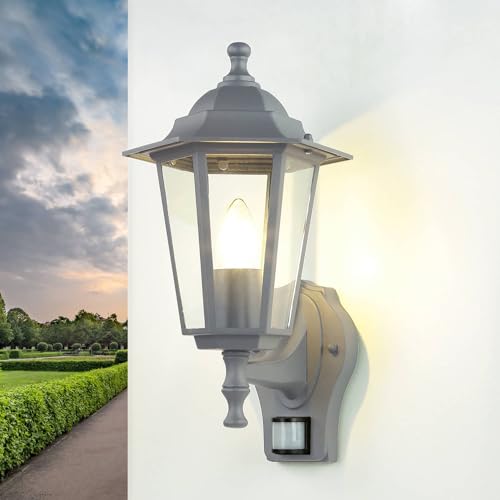 Licht-Erlebnisse Nostalgische Außenleuchte mit Bewegungsmelder E27 Anthrazit PARIS Outdoor Wandlampe