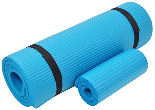 Everyday Essentials Yogamatte mit Kniepolster und Tragegurt, 1,27 cm, extra dick, hohe Dichte, reißfest, Blau