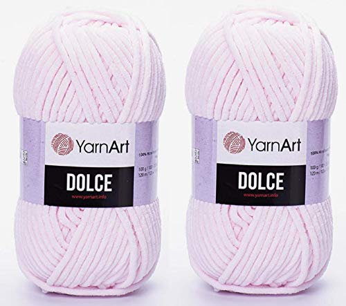 YarnArt Dolce-Garn, 100 % Mikro-Polyester, 2 Stück, 260 Meter, 2 x 100 g, super sperrig: 6 Baby-Chenille-Garn (781 Puderrosa)