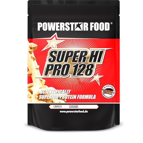 SUPER HI PRO 128 | Premium Mehrkomponenten Protein | 84% Protein i.Tr. | Erstellt nach wissenschaftlicher Formel | Höchstmögliche Biologische Wertigkeit | Deutsche Herstellung | 1000g | Caramel