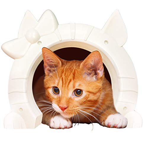 LANGING Katzentür mit 2 Wegen, für Innentüren mit Katzen-förmigem Portal, großes weißes Haustier, innen durch Wandloch