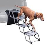 VOSS.PET Faltbare Hundetreppe, 4-stufige Kofferraumtreppe, Gelenkschonende Auto-Treppe, Einstiegshilfe für Hunde aus Aluminium mit Schutzmatte