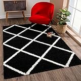SANAT Madrid Shaggy Teppich - Hochflor Teppiche für Wohnzimmer, Schlafzimmer, Küche - Schwarz, Größe: 80x150 cm