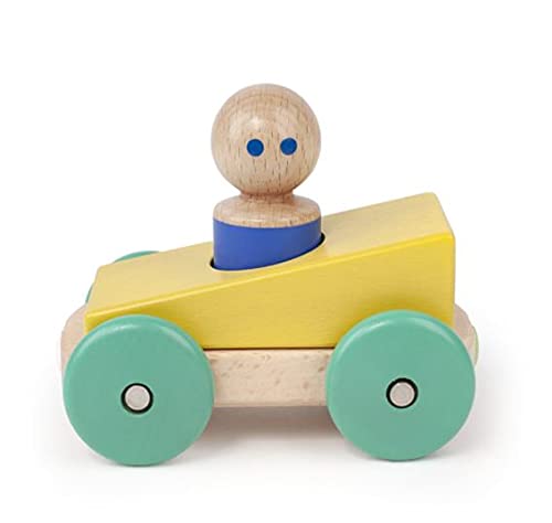 Tegu MRB-YLT-806T 5700650 Baby, magnetisches Spielauto, Holzspielzeug, Magnetic Racer gelb-grün, 3 Teile