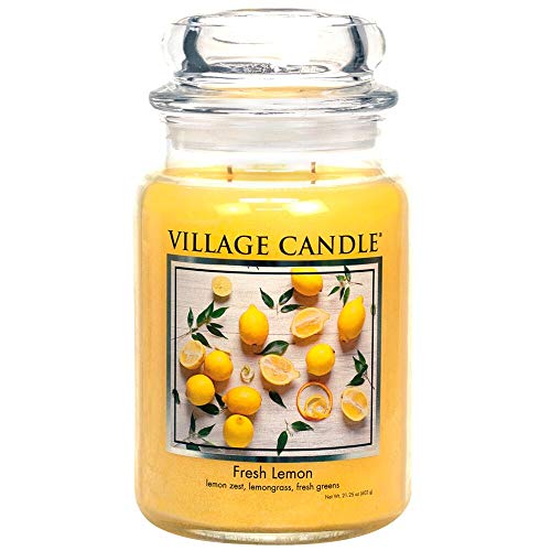 Village Candle Duftkerze im Glas, Duft: Fresh Lemon, groß, 625 ml