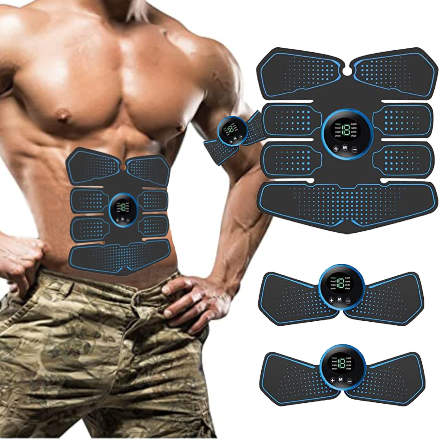 HONGXIAN EMS Bauchmuskeltrainer LCD Bildschirm muskelstimulator USB Wiederaufladbarer,EMS Elektrische Muskelstimulation,8 Modi & 19 Intensitäten