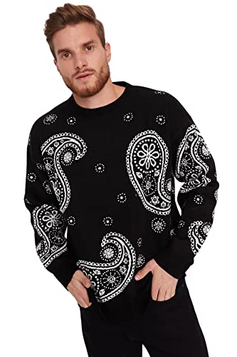 TRENDYOL Herren Pullover mit Rundhalsausschnitt, einfarbig, Oversize Sweatshirt, Schwarz, XL