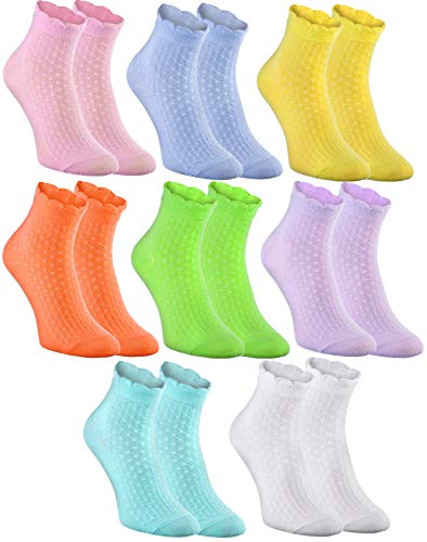 Rainbow Socks - Damen Mädchen Ruffle Socken Baumwolle - 8 Paar - Mehrfarbig - Größen 36-38