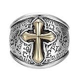 S925 Sterling Silber Herren-Ring mit Kreuzmuster, Gothic Vintage, offener, verstellbarer christlicher Kreuz-Runenring