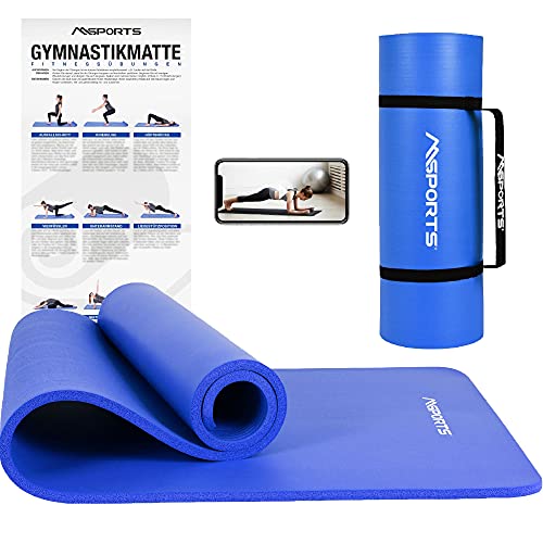 MSPORTS Gymnastikmatte Premium inkl. Tragegurt + Übungsposter + Workout App I Hautfreundliche Fitnessmatte 190 x 60 x 1,5 cm - Königsblau - Phthalatfreie Yogamatte