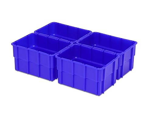 Einsatzkasten Einteilungs-Set für Eurobehälter, Schubladen mit Innenmaß 362x262 mm (LxB), 102 mm hoch, verschiedene Größen/Farben (4er Set, blau)