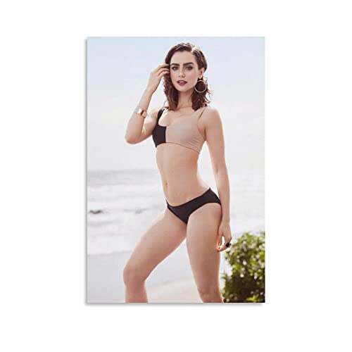 XXJDSK Druck Auf Leinwand The Actor Lily Collins Bikini Poster Poster Cool Artworks Home Decor Poster Geschenkidee 60X90cm Kein Rahmen