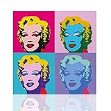 Declea MLYN-X4-60X60 Bild Marilyn Monroe Stil Andy Warhol Design Leinwand Pop Art, Rahmen aus Holz, mehrfarbig, 60 x 60 cm