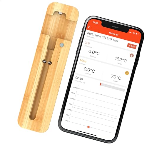 LIVIN' Wireless Digital Fleischthermometer- Intelligentes Grillthermometer Mit 60m Bluetooth-Reichweite - Wiederaufladbares Kochthermometer Für Küche, Backen, Braten, Ofen Für IOS Und Android-App