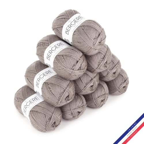 Bergère de France - CALINOU - Wolle set zum stricken und häkeln (10 x 50 g) - 25% Merinowolle - 5 mm - Weich, fein und leicht. Ideal für die Babyausstattung - Braun (OURSON)