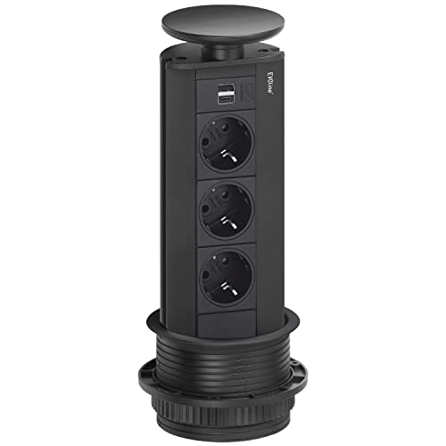 Steckdosenleiste EVOline Port 2x Schukosteckdosen 1x USB-A, C-Charger schwarz