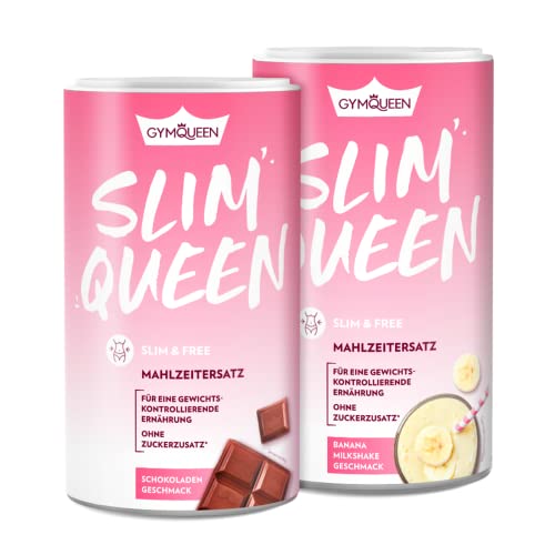 GymQueen Slim Queen Abnehm Shake 2x420g, Schokolade + Banana Milkshake, Leckerer Diät-Shake zum einfachen Abnehmen, Mahlzeitersatz mit wichtigen Vitaminen und Nährstoffen, nur 250 kcal pro Portion