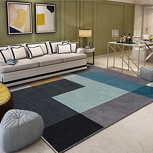 Moderner, extra großer Teppich für Schlafzimmer, Wohnzimmer, Heimdekoration, Bodenmatte, Kunst, minimalistisch, geometrisches Puzzle, Blau / Schwarz, 200 x 300 cm
