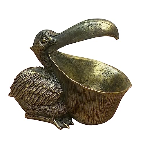 Bada Bing Hochwertige Tierfigur Pelikan Gold Deko Skulptur Tisch Dekoration Aufbewahrungskorb für Schmuck Schlüssel Münzen Süßigkeiten Vintage Antik 04