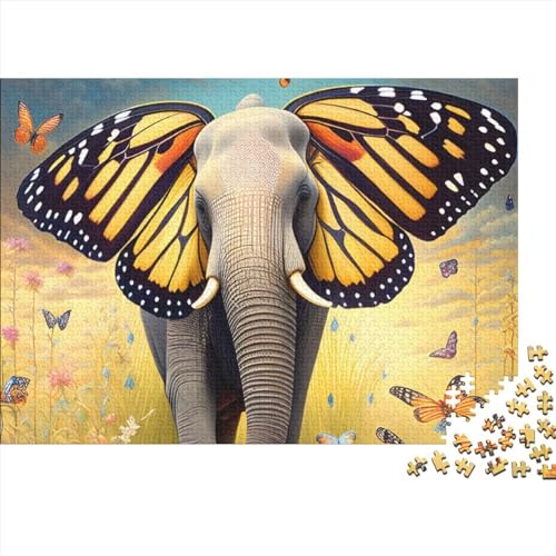 Elefant und Schmetterling Erwachsene Spaß 1000 Teile Puzzle Heimdekoration Bildung Spiel Spielzeug Spielzeug Intellektuelles Spiel Entspannung und Intelligenz 1000 Stück (75x50cm)