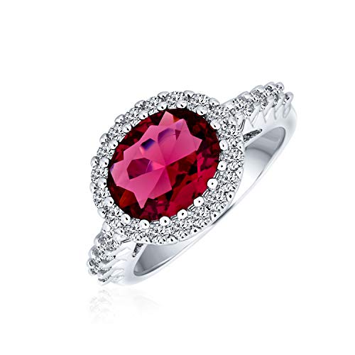 Bling Jewelry 3Ct Oval Solitär Cubic Zirconia Cz Pave Simulierten Roten Granat Statement Fashion Ring Für Frauen Versilbertes Messing