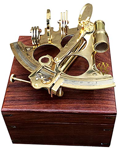 Antique Vibes Nautischer Sextant mit Holzbox Seemann Navigation Boot Schiff Maritim Instrument Sammlerstück Geschenke Messing glänzend