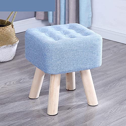 Fußhocker Quadratischer Fußhocker Fußhocker aus Baumwolle und Leinen Holzbeinhocker für das Schlafzimmer für das Wohnzimmer,Blue-29x29x35cm