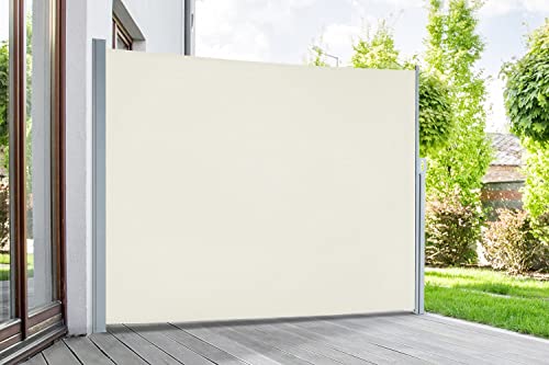 empasa Seitenmarkise Start 2.0 Sichtschutz Sonnenschutz Windschutz Markise ausziehbar für Garten, Balkon und Terrasse, mit Standfuß, Farbe:Creme, Größe:180 x 300 cm