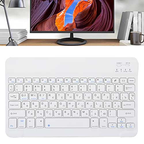 Plyisty Bluetooth Wireless Keyboard, 10" Ultra-Thin tragbare weiße USB-Tastatur, Arabisch/Spanisch/Russisch, Geeignet für Android/OS X/Windows(10" Russian)