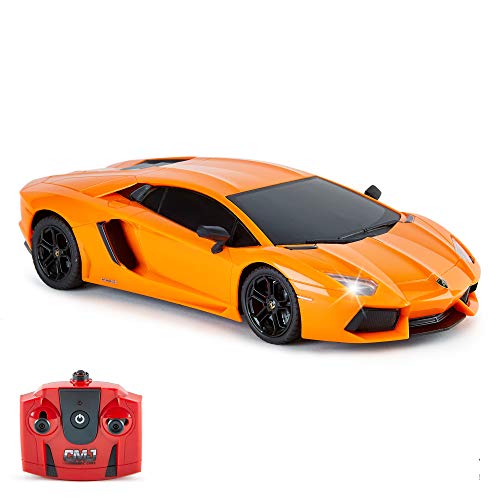 CMJ RC Cars ™ Lamborghini Aventador Offiziell Lizenziertes ferngesteuertes Auto 1:18 Arbeitsscheinwerfer 2,4 GHz Orange