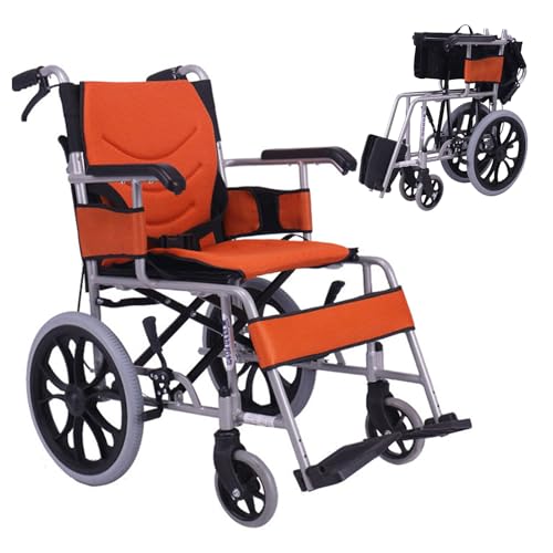 Leichter medizinischer Transportstuhl für Rollstühle mit Sicherheitsgurtdesign, Handbremsen und Kissen, tragbar und zusammenklappbar, 17,7-Zoll-Sitz, 220 lbs Gewichtskapazität