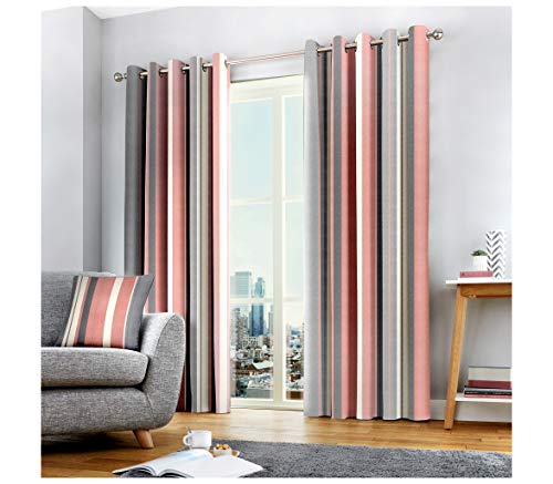 Fusion Home Furnishings Whitworth Stripe, Blush, Curtains: 46" Width x 72" Drop (117 x 183cm)