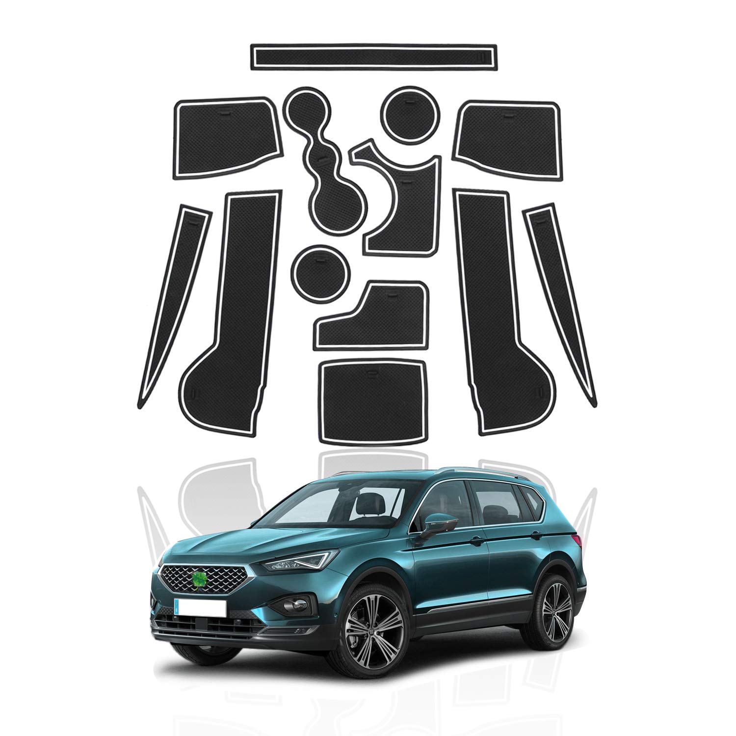 YEE PIN Gummimatten Seat Tarraco 2019-2021 (5 Seater Car) Zubehör Interieur rutschfeste Matten für Mittelkonsole Aufbewahrungsbox Autoteile Innenausstattung (Weiß)