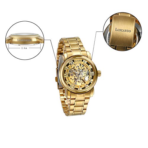 Uhren Automatik mit Foto Gravur, Herren Edelstahl Armbanduhr Gold, mechanische Business Casual Analog Quarz Herrenuhr Personalisierte Geschenk für Papa