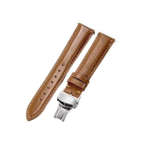 GeRnie Braun-weißes Uhrenarmband aus Rindsleder, echtes Leder, Faltschließe, kleines Zifferblatt, 16-18-mm-Uhrenarmband for Damen (Color : Brown-Steel-B1, Size : 16mm)