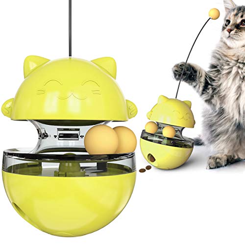 NW Glückskatze Schütteln Leckig Spielzeug Futterspender Interagieren mit Host Verbesserung Intelligenz Linderung Angst Katzenspielzeug Haustierprodukt Haustierspielzeug (Gelb)