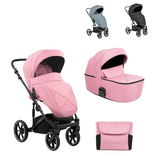 Kikkaboo Kinderwagen Amani 2 in 1 Babywanne, Sportsitz, Wickeltasche, Matratze, Farbe:rosa