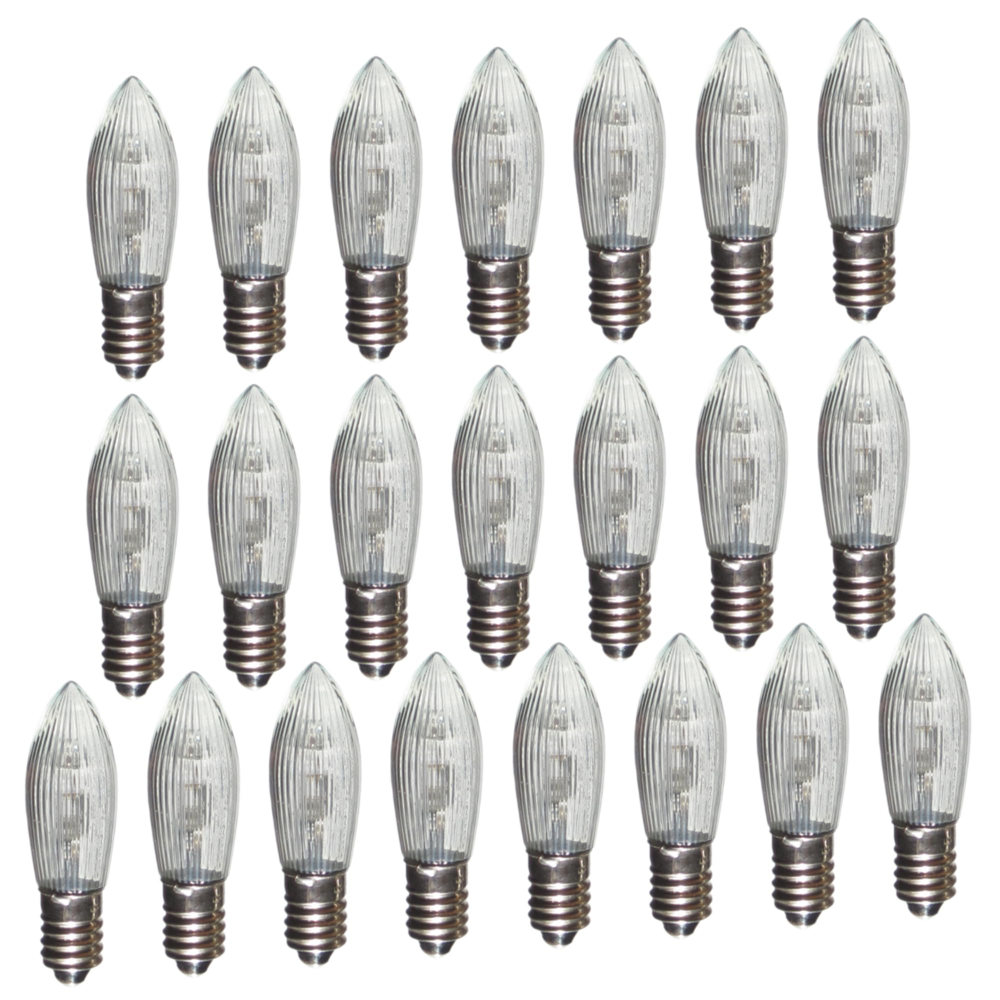 Erzgebirgslicht - AUSWAHL - 22 Stück LED Topkerze 8-55 V 0,1-0,2 W für 4-28 Brennstellen E10 Riffelkerze Ersatzbirne Glühbirne Glühlämpchen für Lichterketten Pyramide Schwibbogen