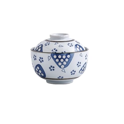 4,5-Zoll-Schüssel mit Deckel, klassische blau-weiße Keramik-Eintopf-Suppenschüssel, Eier-Eintopf-Tee, gedämpfte japanische Reis-Ramen-Schalen (Color : Color 5)