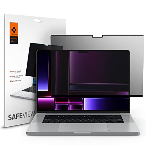 Spigen SafeView Privacy Displayschutz für MacBook Pro 16 Zoll (ab 2021, M2 Pro / M2 Max / M1 Pro / M1 Max), Sichtschutzfilter, Magnetische Installation, Blendschutz, MacBook Pro 14 Schutzfolie