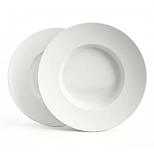 excentra - Der Schiefe Teller (2er Set) Suppenteller aus Porzellan, weiß, Ø 26,7 cm, tiefer Teller, auch als Pastateller, Sushiteller, Nudelteller, die Revolution der Esskultur