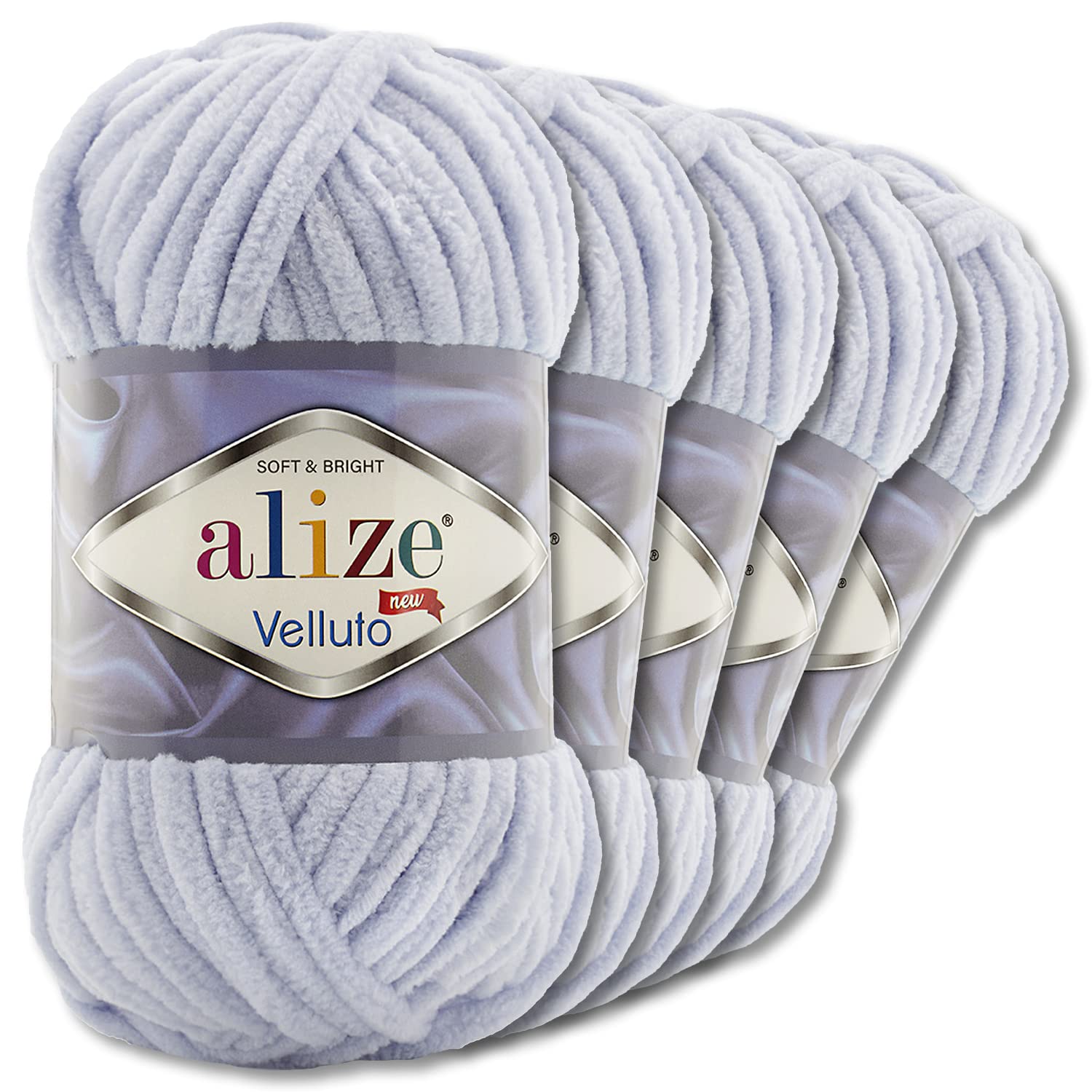 Wohnkult Alize 5x100 g Velluto Premium Wolle 30 Auswahl Chenillegarn Samtwolle Amigurumi Decken Accessore Kleidung DIY (416 | Grau)
