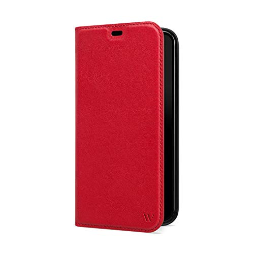 WIIUKA Hülle für iPhone 12 Pro Max Lederhülle, Deutsches Premium Leder, mit Kartenfach, extra Dünn, Handyhülle mit Standfunktion, Tasche Rot