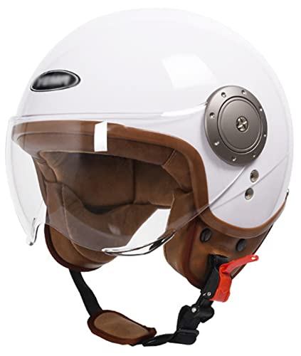 Motorradhelm mit offenem Gesicht 3/4-Jet-helm HD-Visier in W-Form ECE-zertifizierter leichter halbbedeckender Schutzhelm für Herren Damen herausnehmbares Futter Ohrmuscheln A,54-61CM