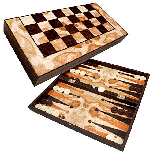 PrimoLiving Deluxe Holz Backgammon Schach Set SYRAKUS im XXL Format 48x48,7 cm - Tavla Backgammon Holz Koffer mit Schachbrett klappbar